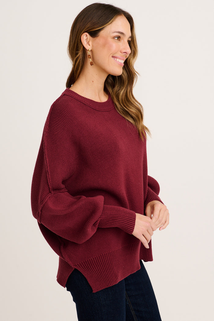 Linear Knit In Wine Cotton Blend side
