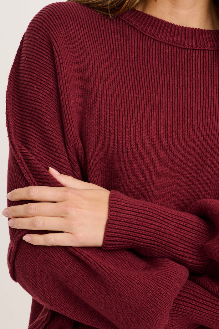 Linear Knit In Wine Cotton Blend detail