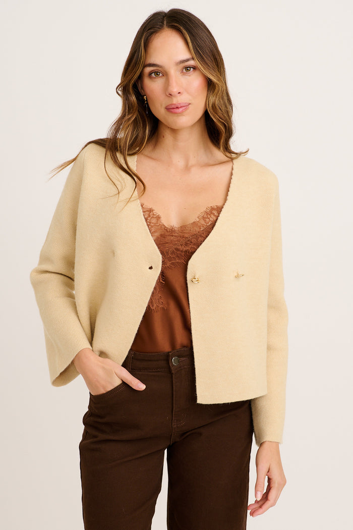Persephone Knit Cardigan in Beige front
