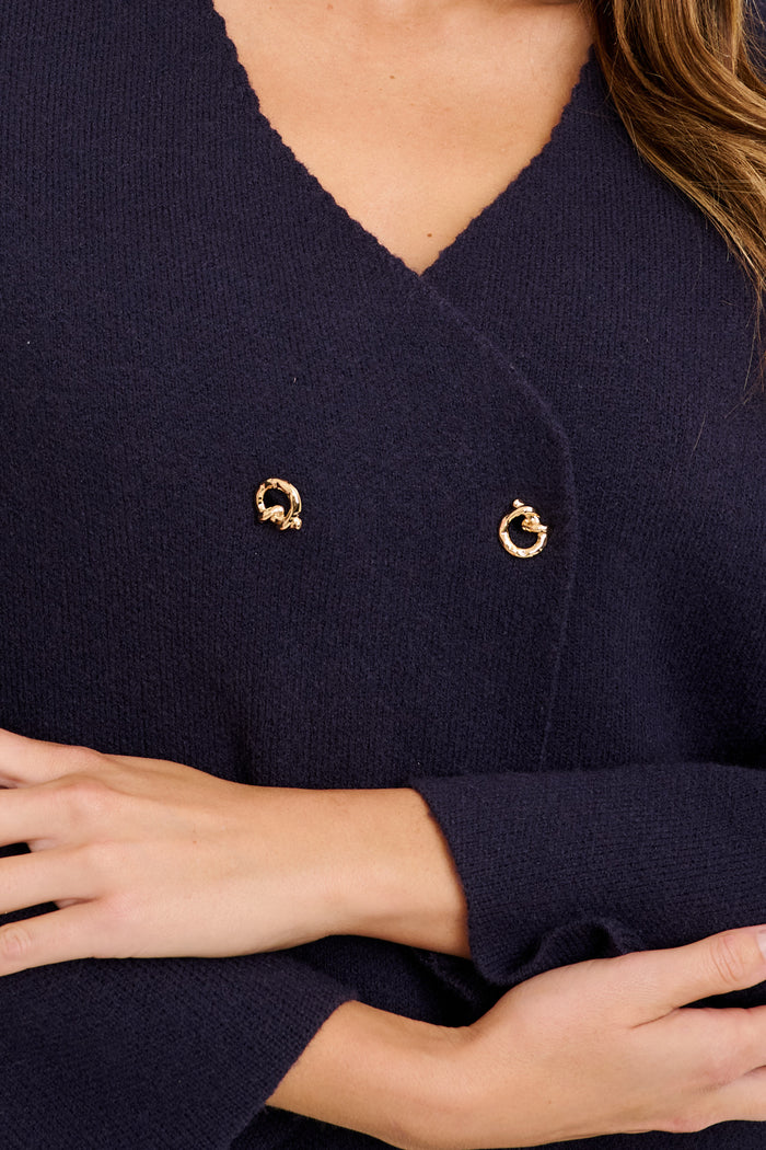 Persephone Knit Cardigan in Navy detail