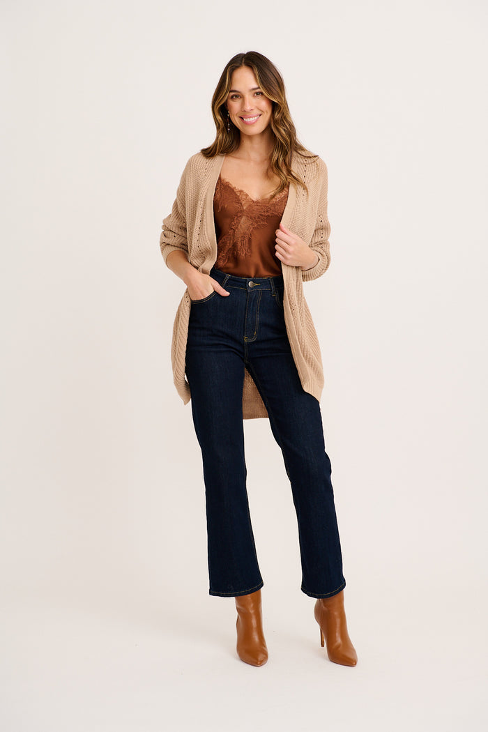 Sita Knit Cardigan in Beige Wool Blend full length