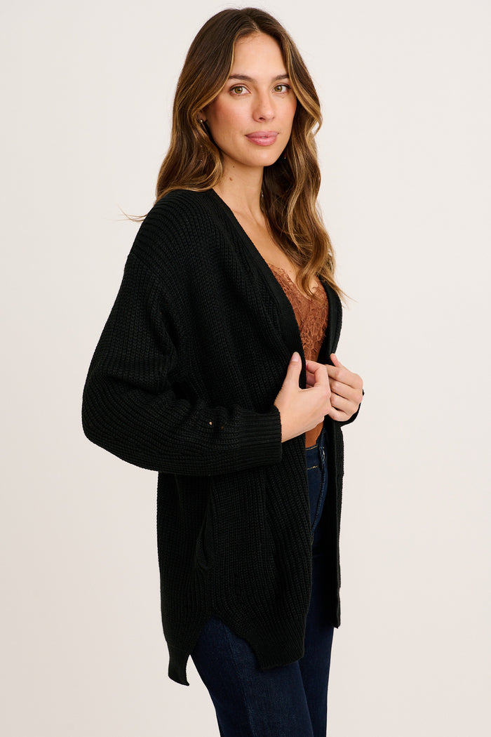Sita Knit Cardigan in Black Wool Blend side