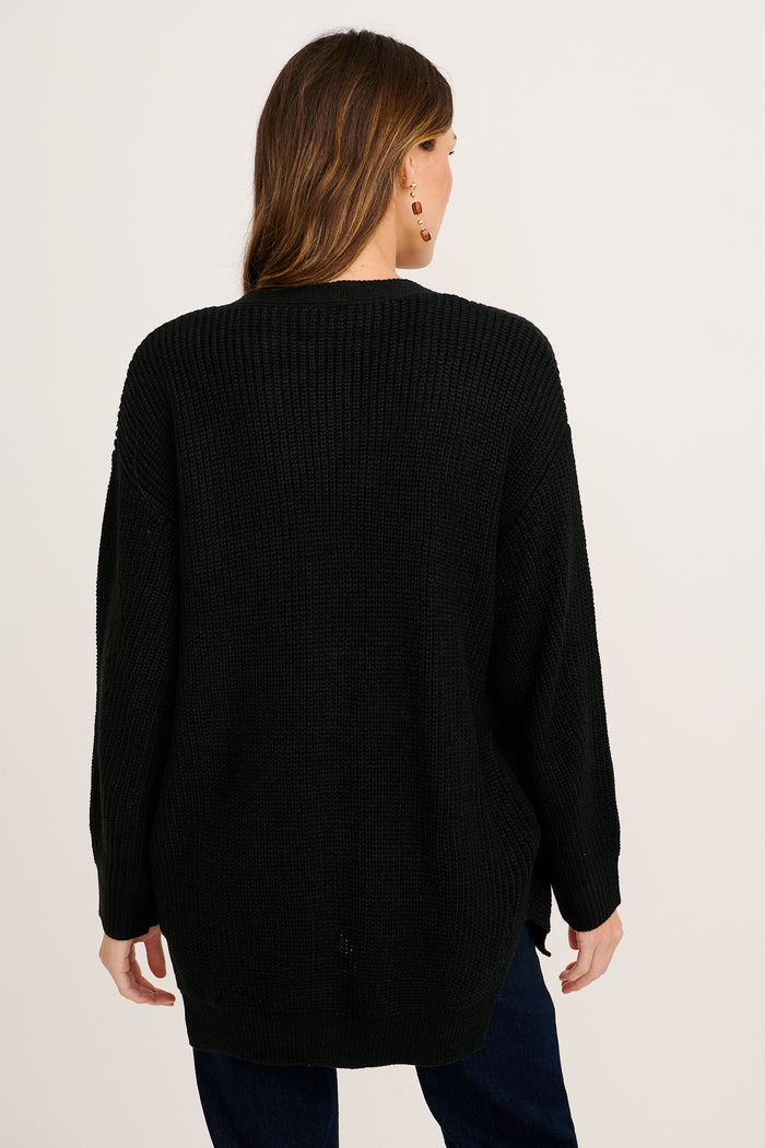 Sita Knit Cardigan in Black Wool Blend back