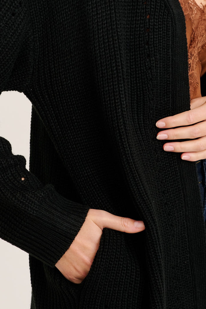 Sita Knit Cardigan in Black Wool Blend detail