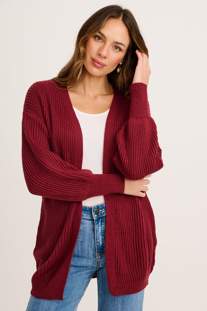 Rani Knit Cardigan in Burgundy Wool Blend front