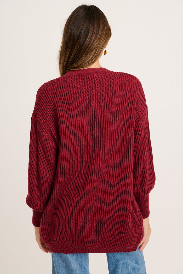 Rani Knit Cardigan in Burgundy Wool Blend back