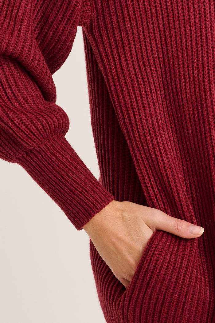 Rani Knit Cardigan in Burgundy Wool Blend detail