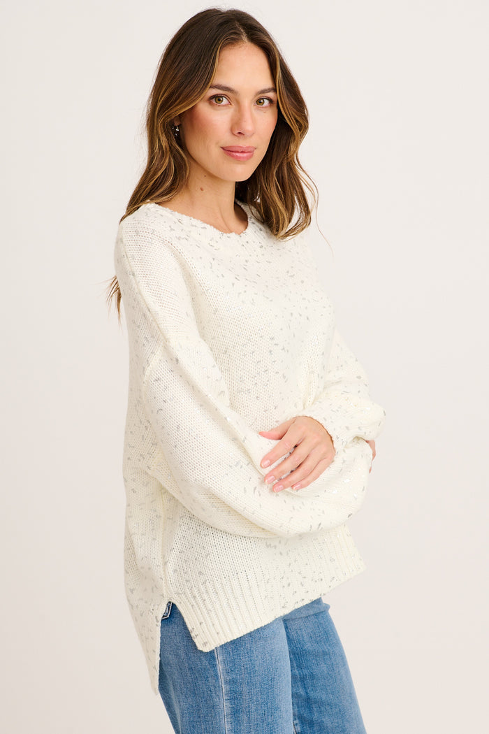 Foille Knit in White with Silver Speckle side