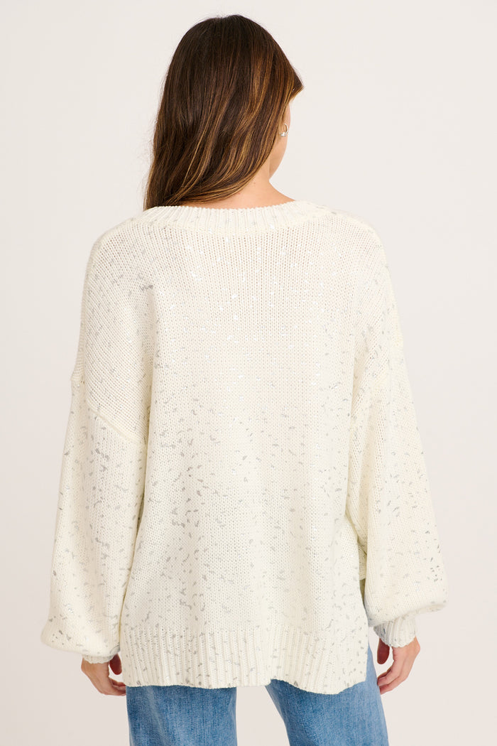 Foille Knit in White with Silver Speckle back