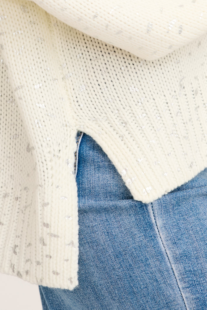 Foille Knit in White with Silver Speckle detail