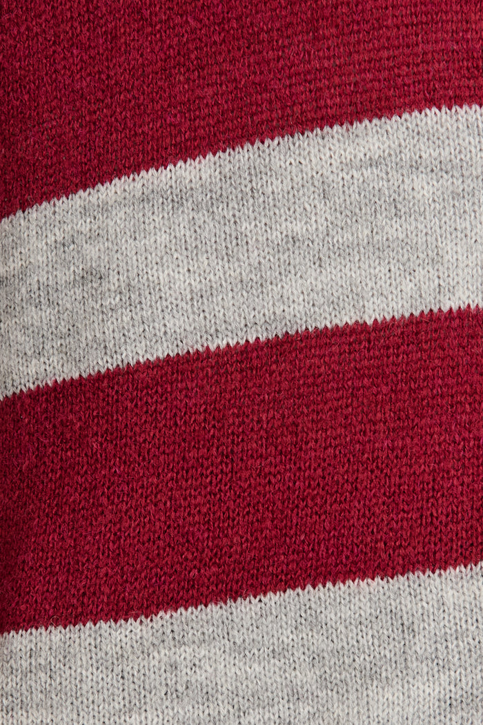 Whimsy Knit Cardigan in Wine with Grey Stripe fabric