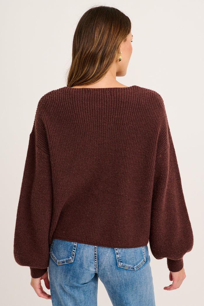 Sweet Memory Tie Front Knit Cardigan in Chocolate back