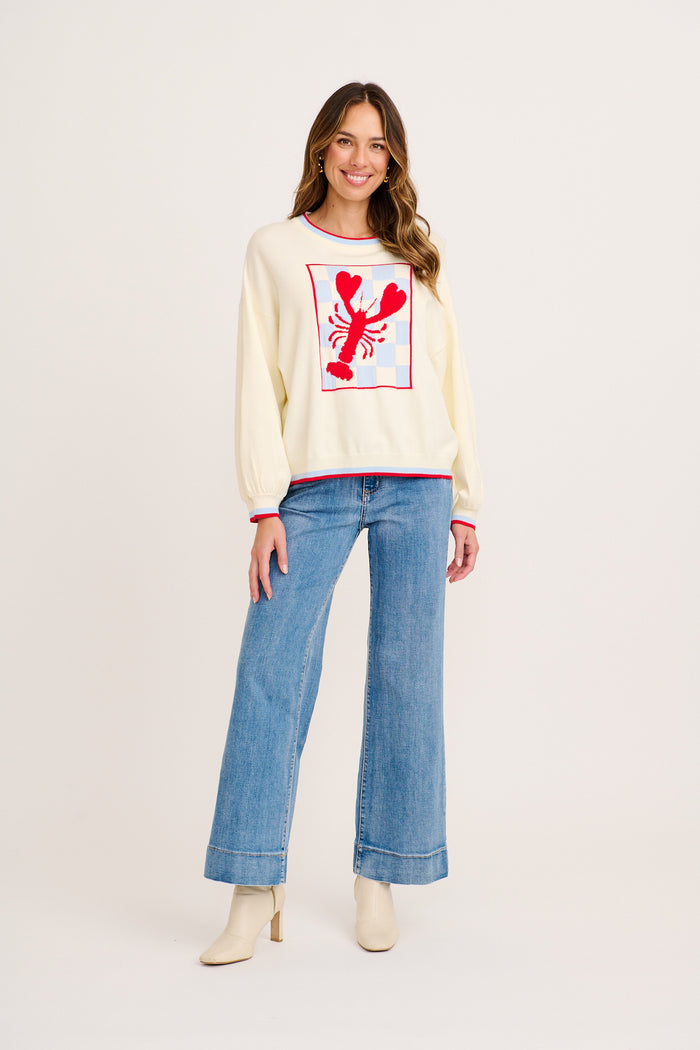 Fine Tune Knit in Cream Graphic Intarsia full length