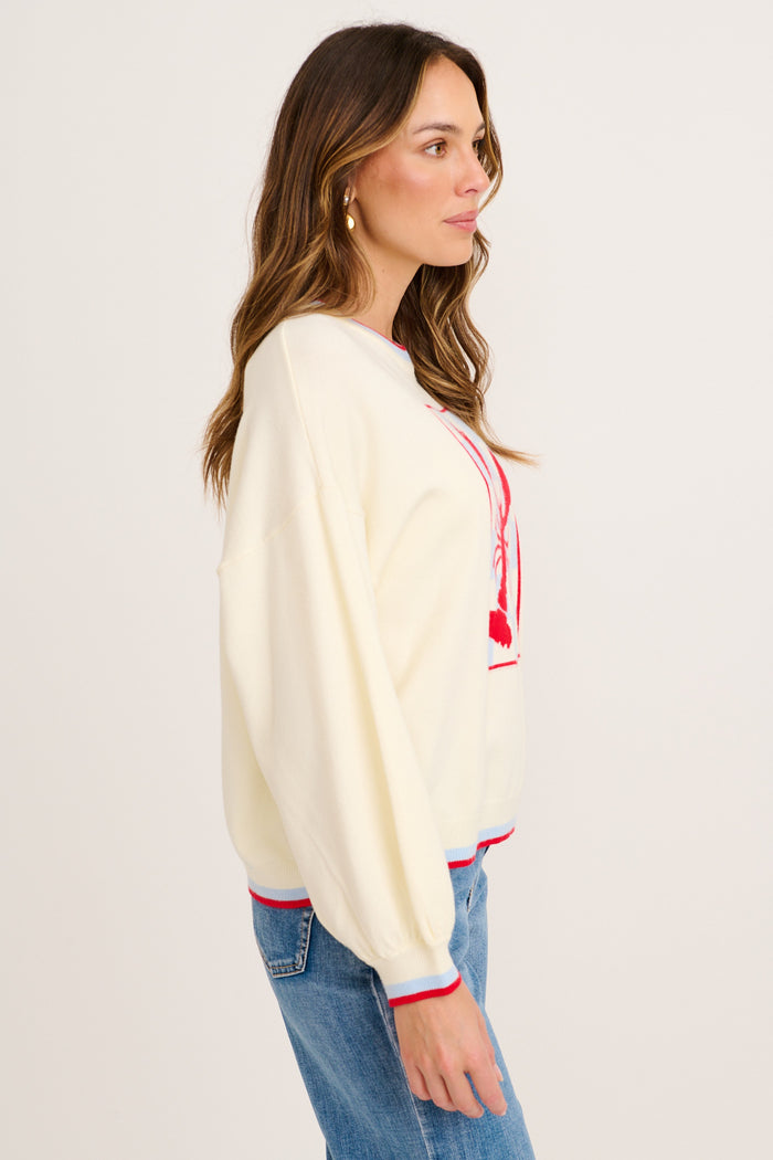 Fine Tune Knit in Cream Graphic Intarsia side