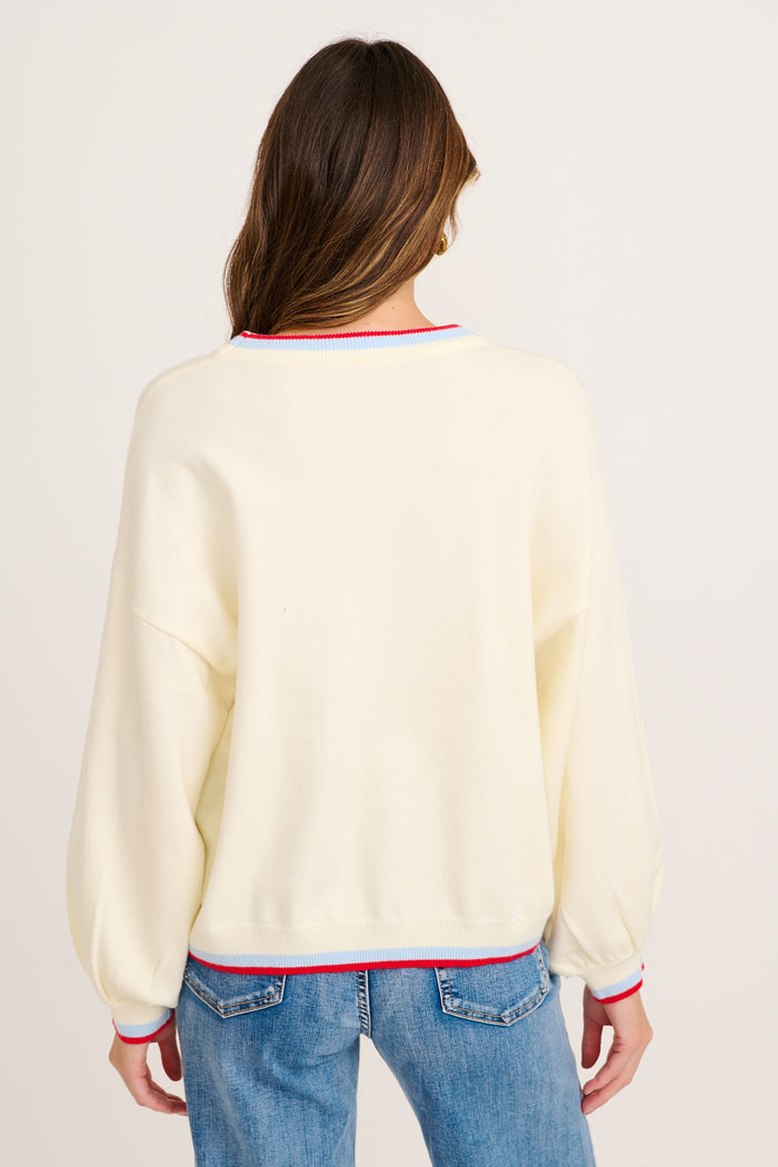 Fine Tune Knit in Cream Graphic Intarsia back
