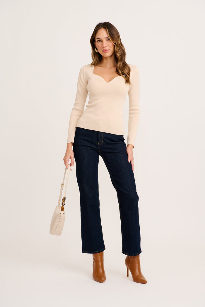 Quick Win Knit Top in Beige full length