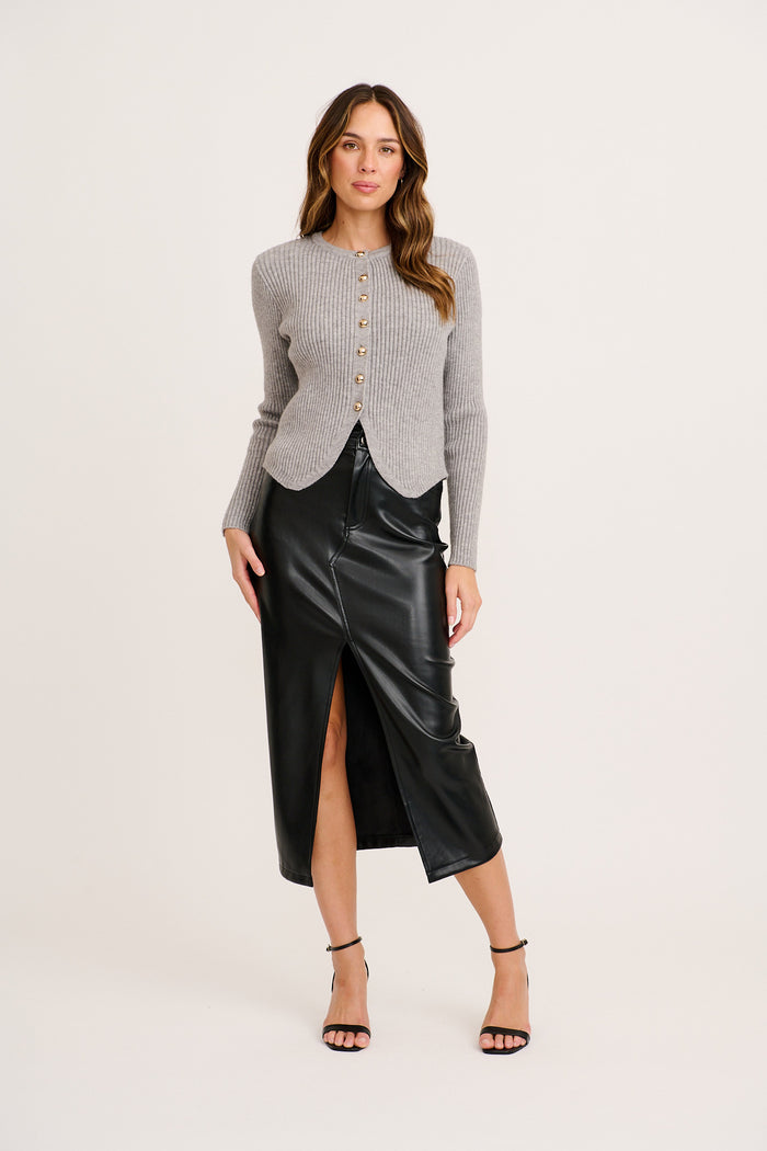 Blurred Lines Knit Cardigan in Grey full length