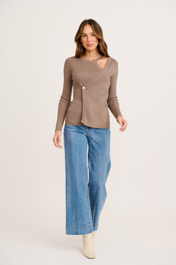 Nestle Knit Top in Mocha full length