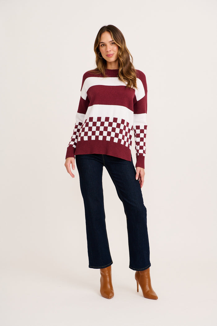 Lucky Charm Knit in Wine Cotton Blend full length