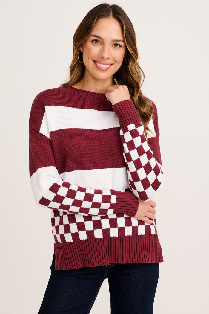 Lucky Charm Knit in Wine Cotton Blend front