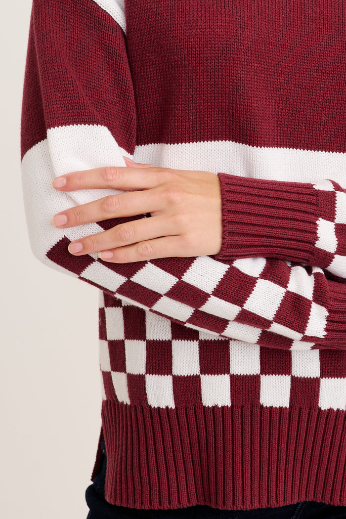 Lucky Charm Knit in Wine Cotton Blend detail