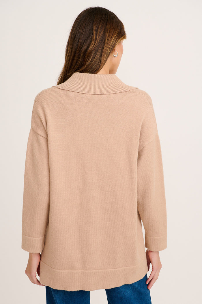Meera Knit Cardigan in Beige Cotton Blend back
