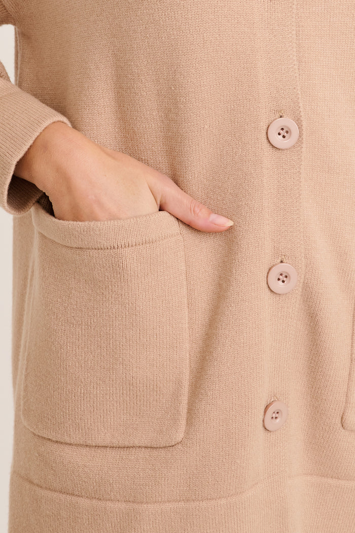 Meera Knit Cardigan in Beige Cotton Blend detail