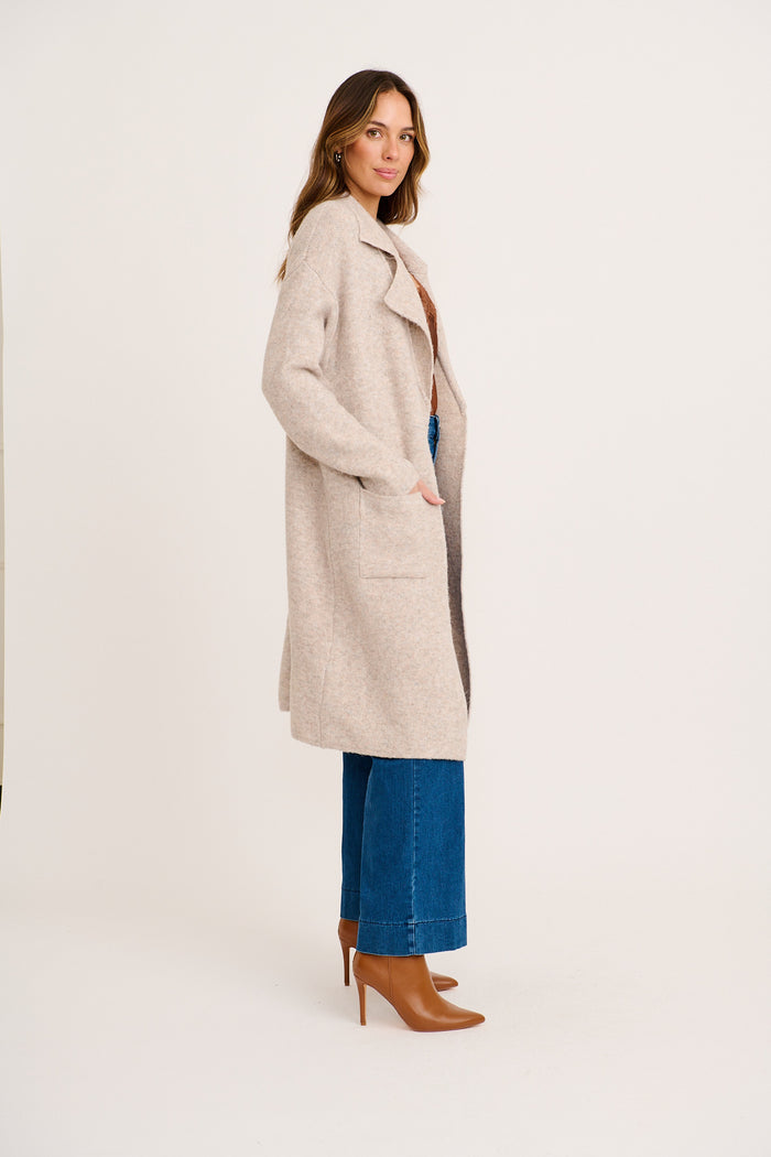 St Ives Coatigan In Oatmeal Wool Blend side