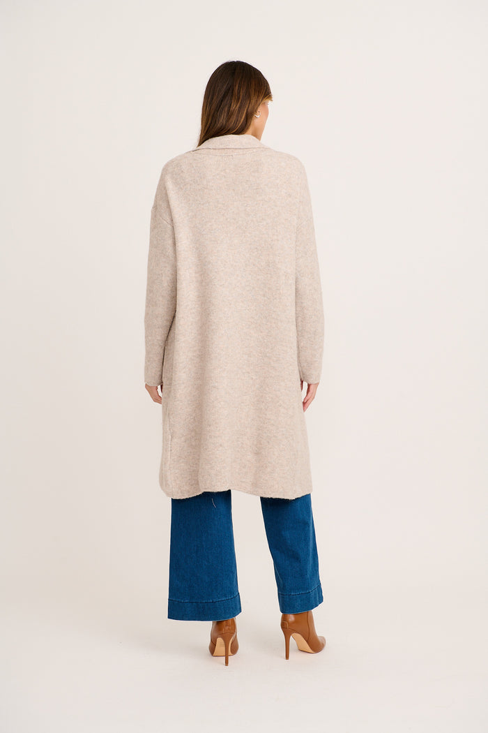 St Ives Coatigan In Oatmeal Wool Blend back