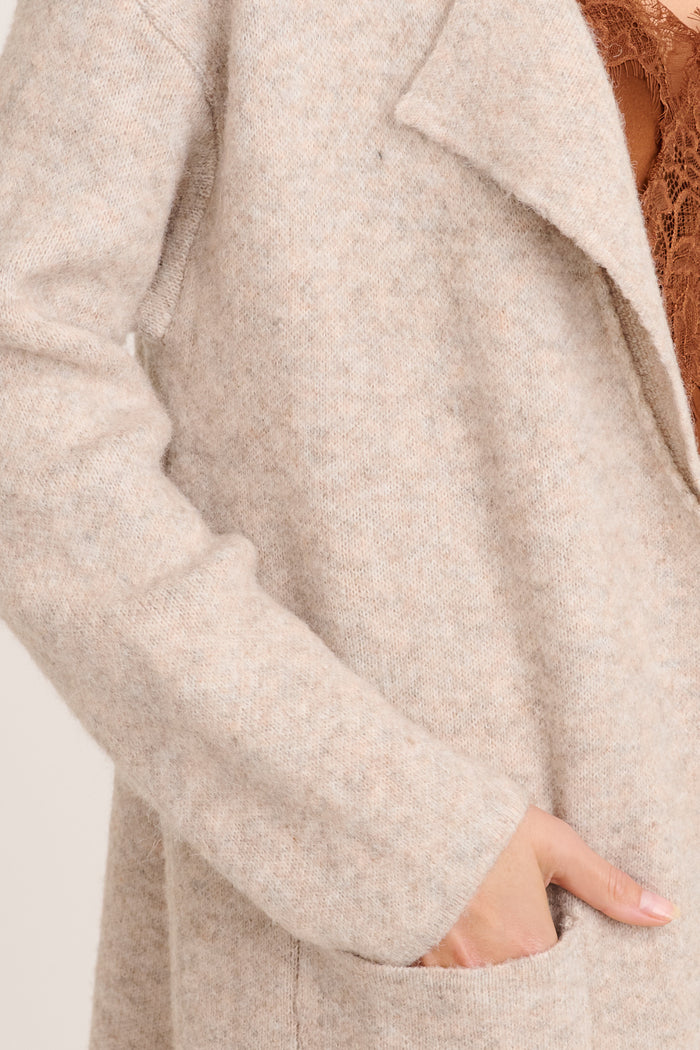St Ives Coatigan In Oatmeal Wool Blend detail