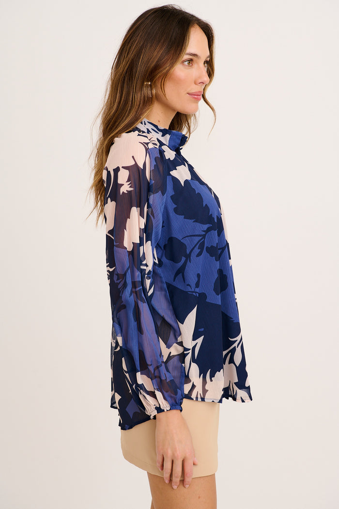 Melina Top in Navy and Blue Floral Chiffon side