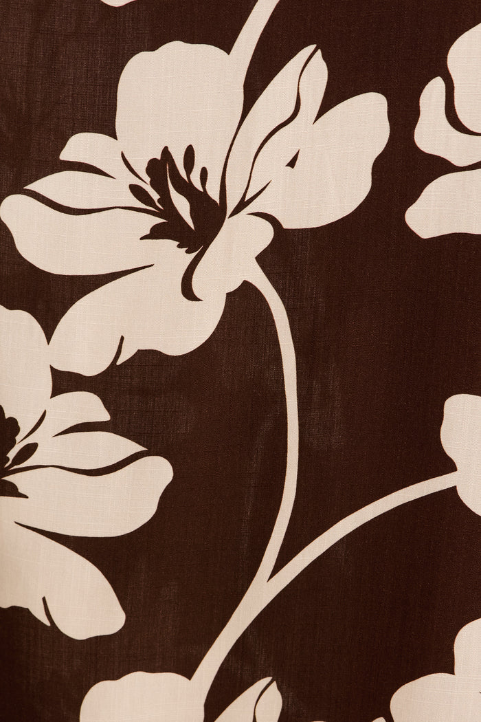 Neroli Midi Shirt Dress In Chocolate and Cream Floral fabric