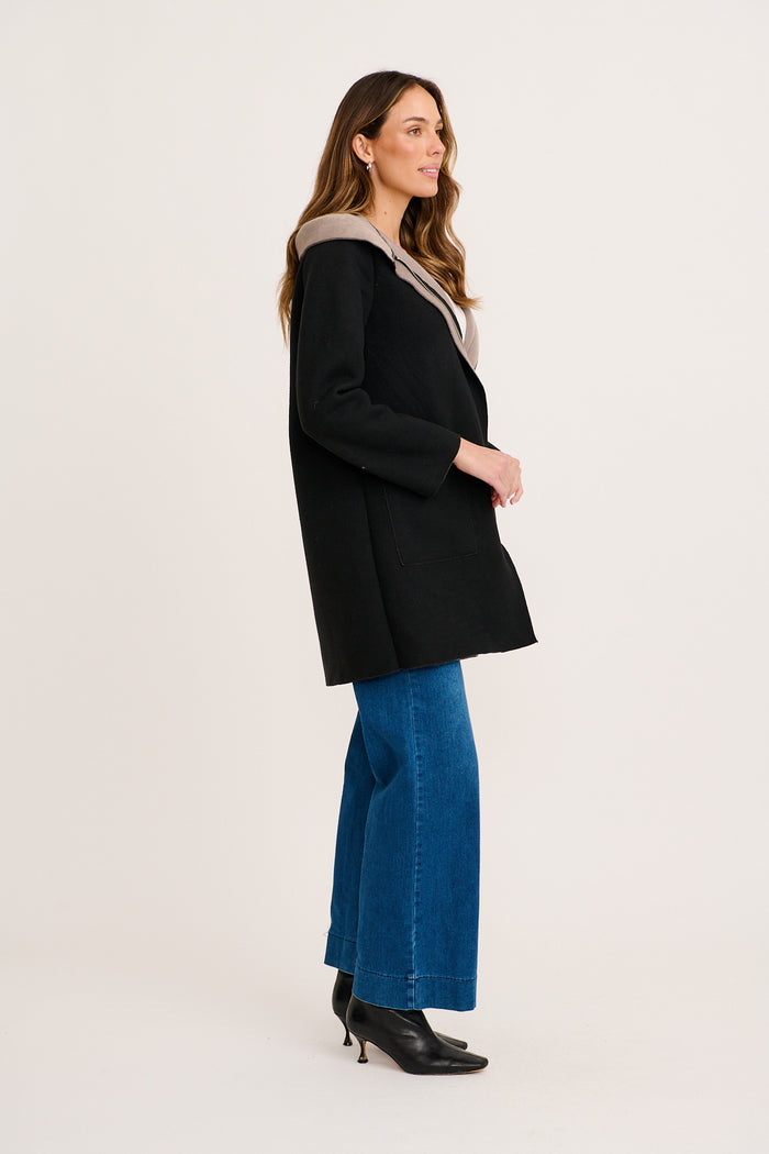 Bruna Hooded Coat in Black side