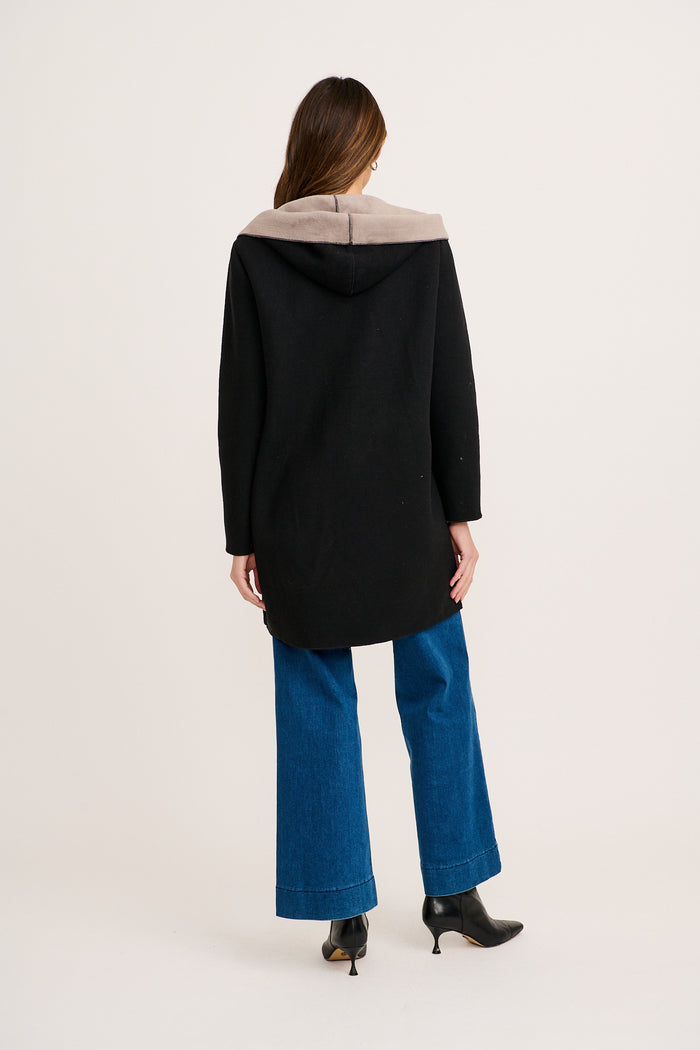 Bruna Hooded Coat in Black back