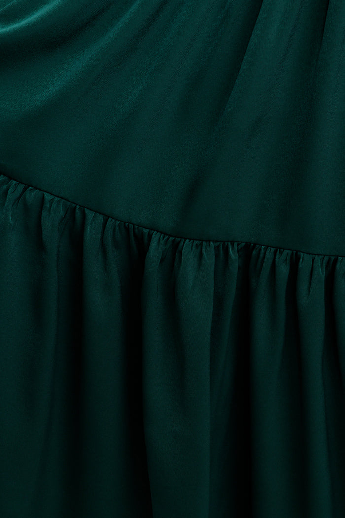 Radiant Petal Midi Dress in Emerald Satin fabric