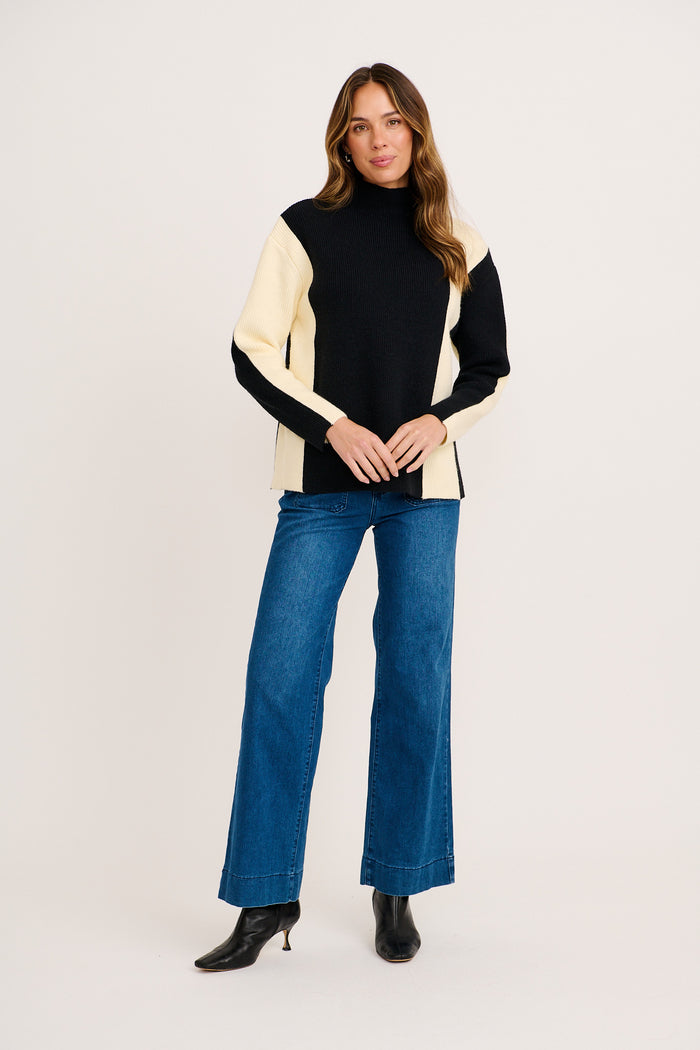 Mono Knit in Black and White Colour Block full length