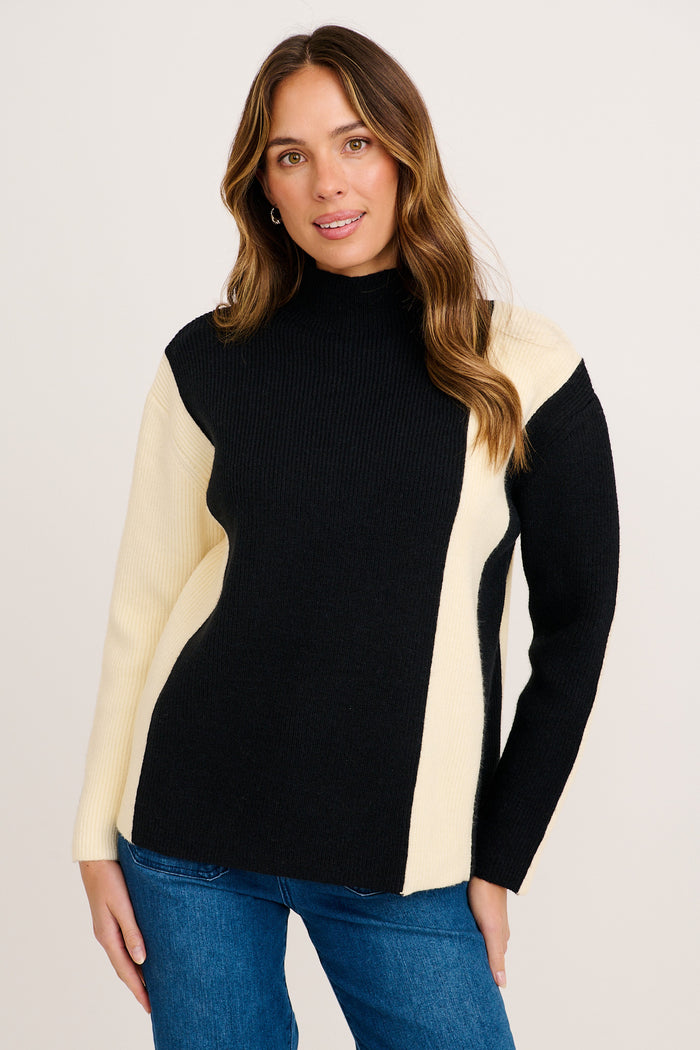 Mono Knit in Black and White Colour Block front