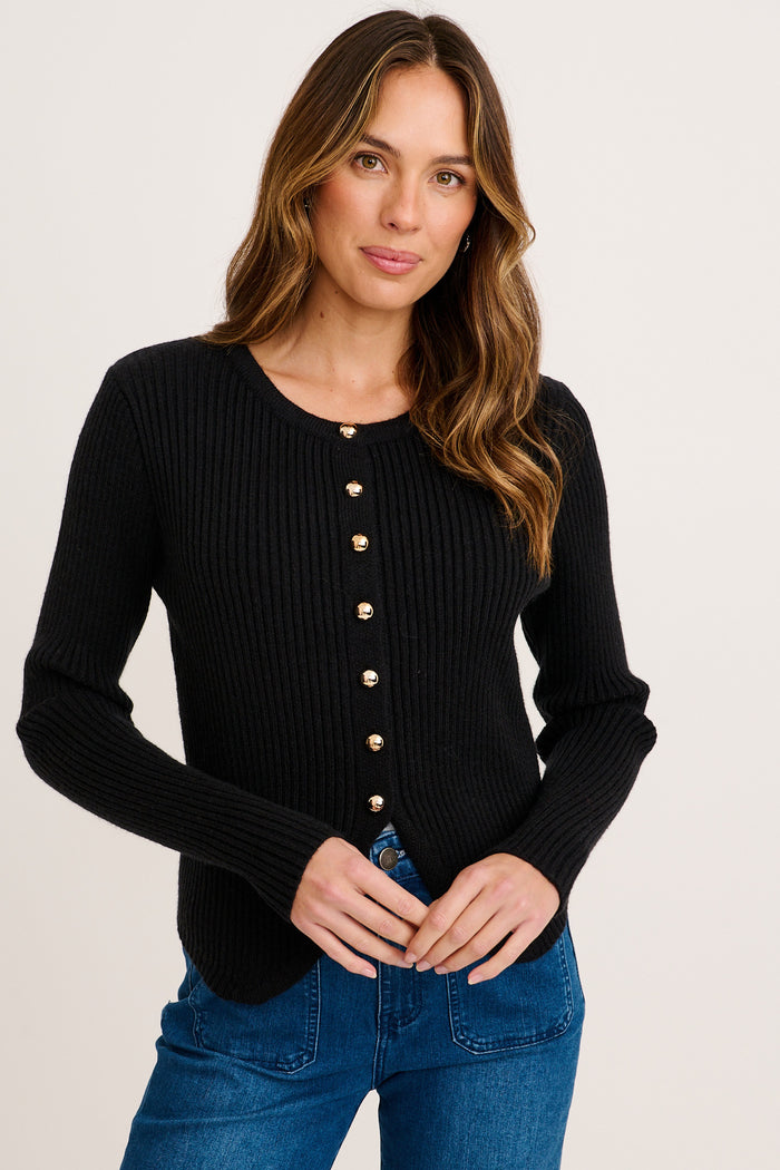 Blurred Lines Knit Cardigan in Black front
