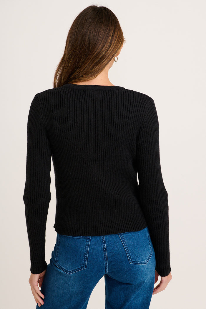 Blurred Lines Knit Cardigan in Black back