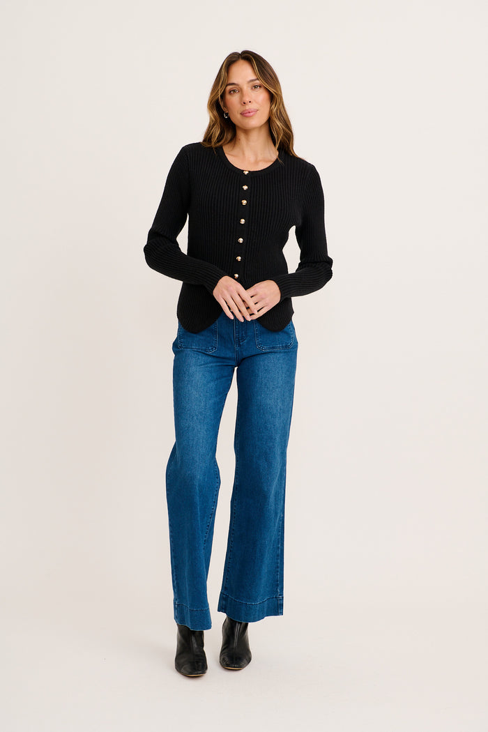 Blurred Lines Knit Cardigan in Black full length