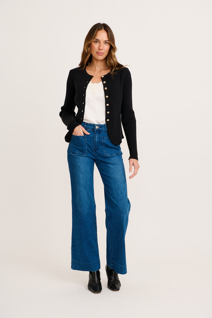 Blurred Lines Knit Cardigan in Black full length