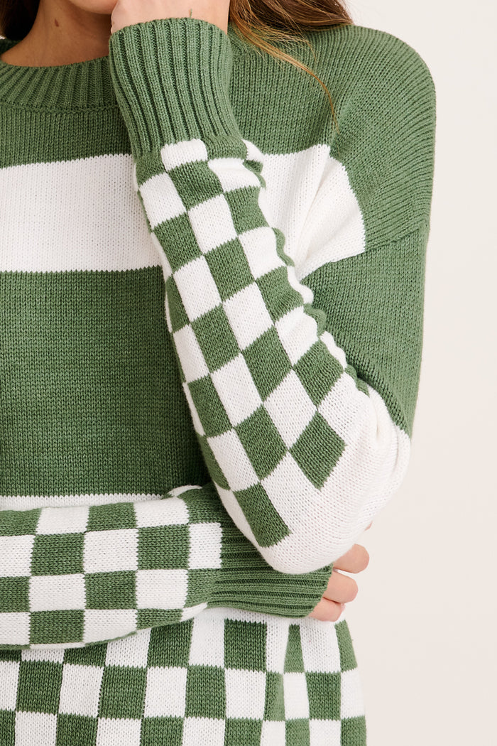 Lucky Charm Knit in Khaki Cotton Blend detail