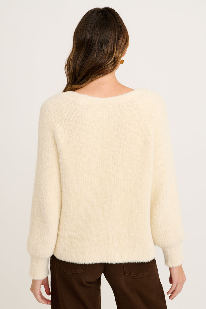 Anjali Knit Cardigan in Cream Wool Blend back