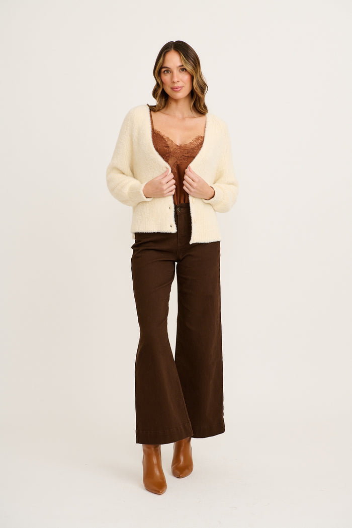 Anjali Knit Cardigan in Cream Wool Blend full length