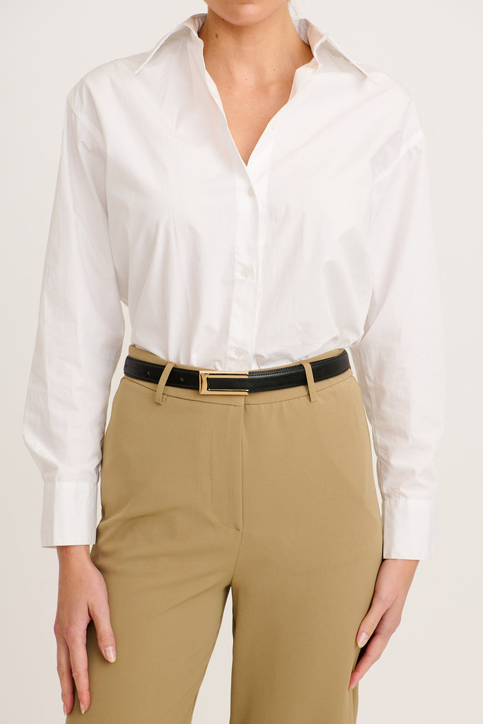 Valencia Waist Belt in Black with Gold Buckle on model front