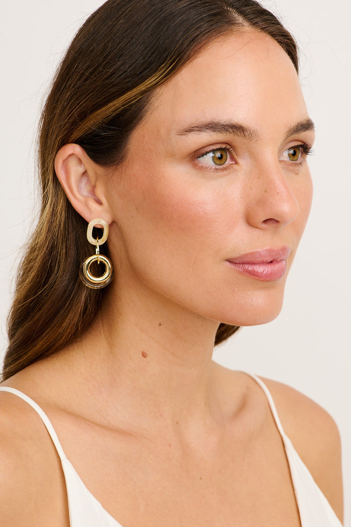 Luna Drop Earrings in Multi Brown on model side