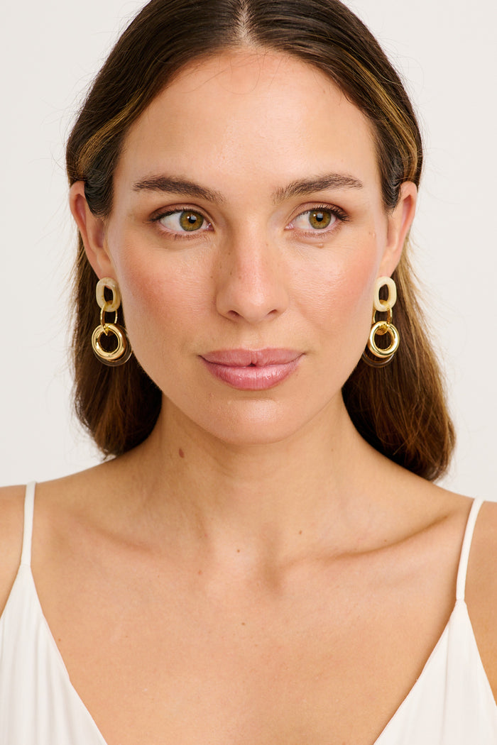 Luna Drop Earrings in Multi Brown on model front