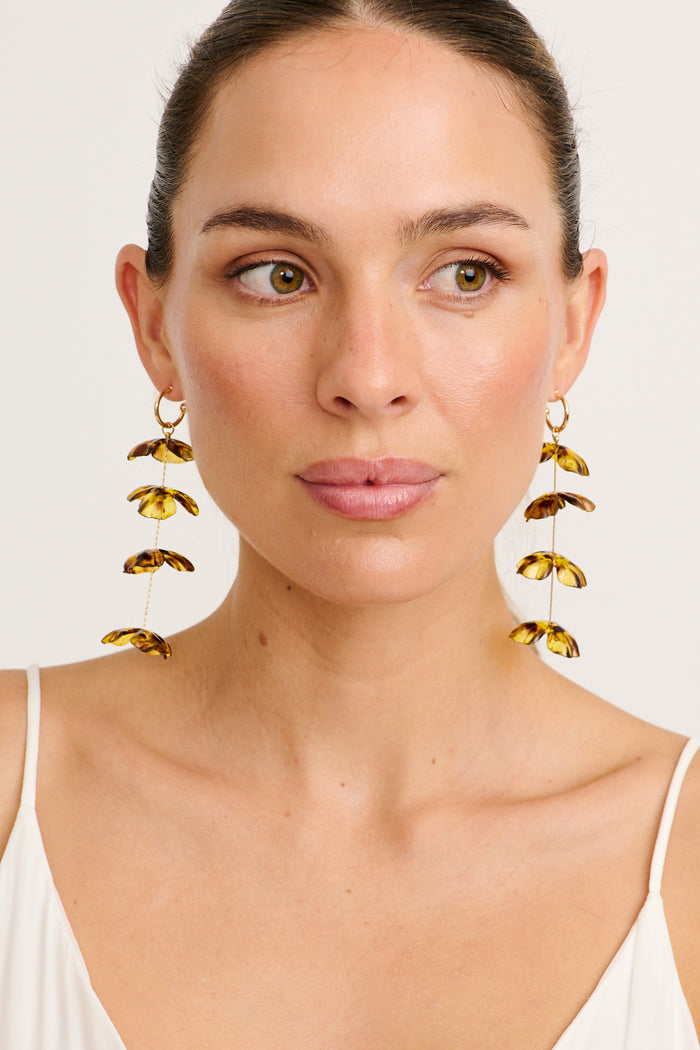 Solara Bloom Drop Earrings in Brown on model front