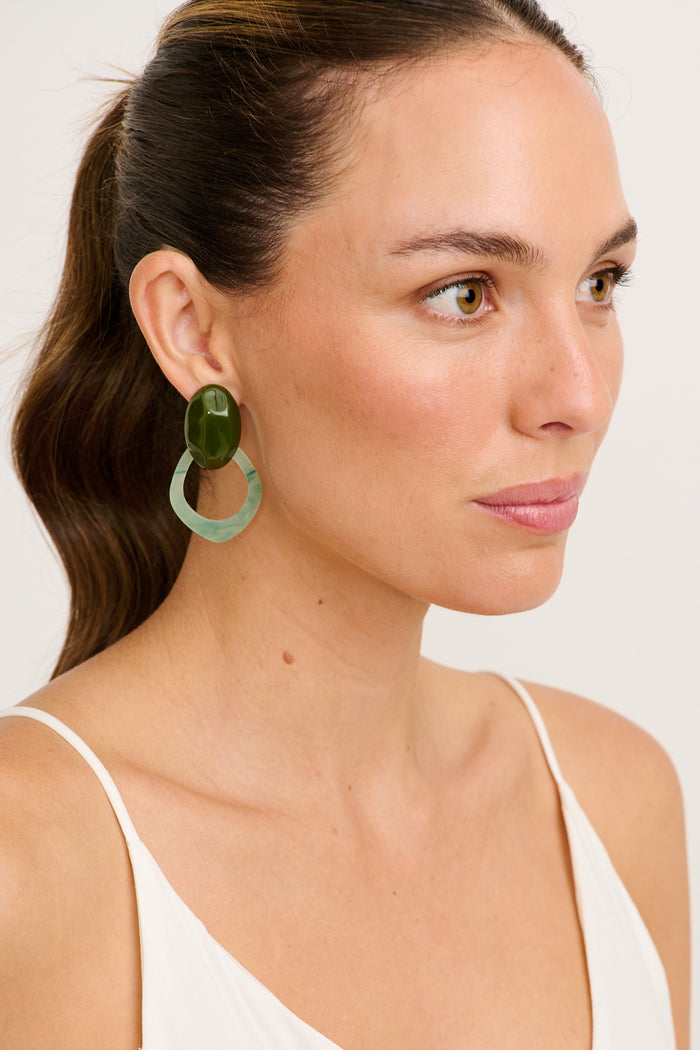 Westin Resin Drop Earrings in Green on model side
