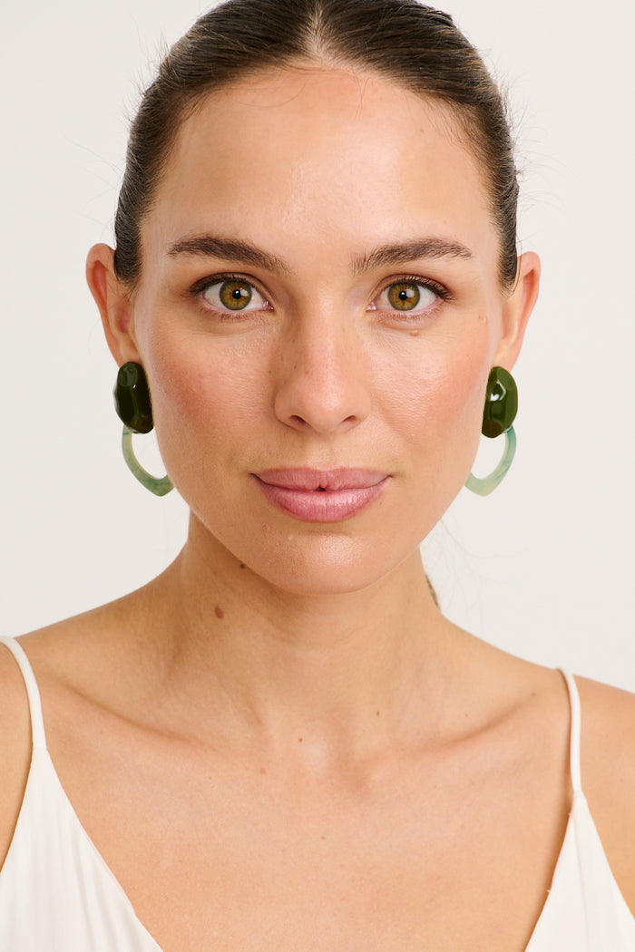 Westin Resin Drop Earrings in Green on model front